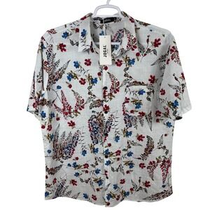 NWT Jogal Floral Button-Down Shirt Men's XL White Red Blue Short Sleeve Tropical